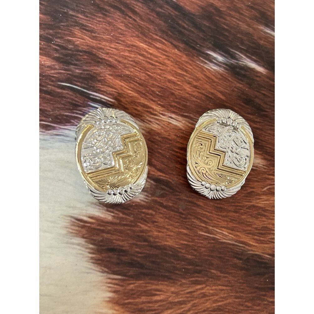 Vintage Oval Montana Silversmiths Earrings Silver And Gold Western Boho Post